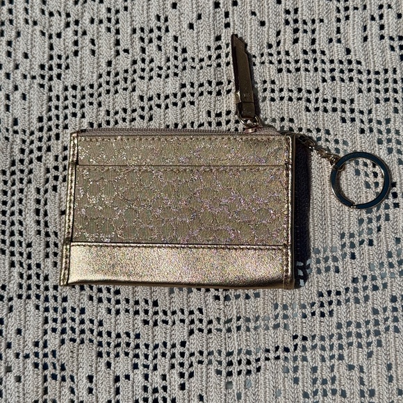 Coach Signature Metallic Gold Card Holder Coin Purse or Bag Charm / Keychain EUC - Picture 2 of 4